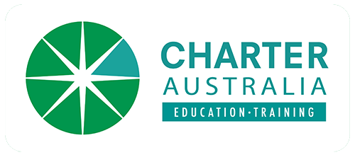 he Charter Australia logo is a green and turquoise wheel with the compass navigational points symbolising its healthcare education purpose.